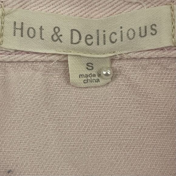 Hot & Delicious Denim Jacket Womens Size Small Pink OversizedDistressed ButtonUp - Picture 2 of 11